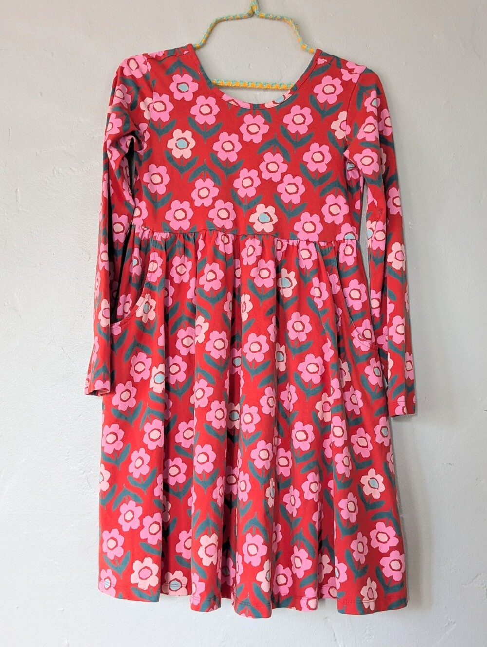 Hanna Andersson Red Pink Floral Long Sleeve Skater Dress Size 12 / 150 cm
